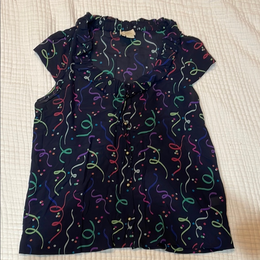 kate spade Navy ans Multi colored Bow Print Blouse